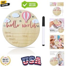 Baby Announcement Sign, 5.9 Inch Wooden Hello World Newborn Signs, Birth Anno...