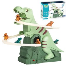 Electric Dinosaur Race Track Toy with Music Lights Climbing Slide Game