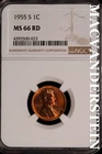 1955-S Lincoln Wheat Cent-Ch Gem BU NGC MS 66 Red Lustrous No Reserve #SLK851