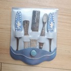 Vintage Manicure Set Sheffield England Blue Plastic Holder 5pc set Cupid Design — photo 1