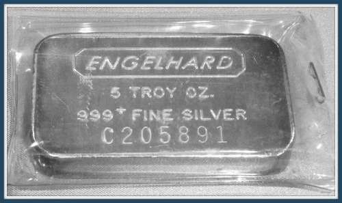 TARNISHED UNCIRCULATED ENGELHARD .999 SILVER 5oz BAR