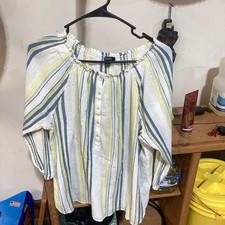 Chaps Women’s Blue/yellow/cream Striped Tunic Size L