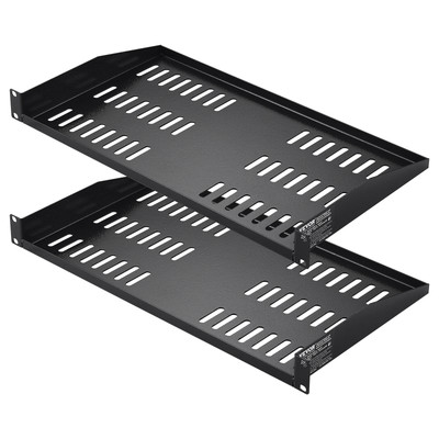 2PCS 1U Server Rack Shelf 10''/254 mm Depth Vented Rack Mount Shelf Tray