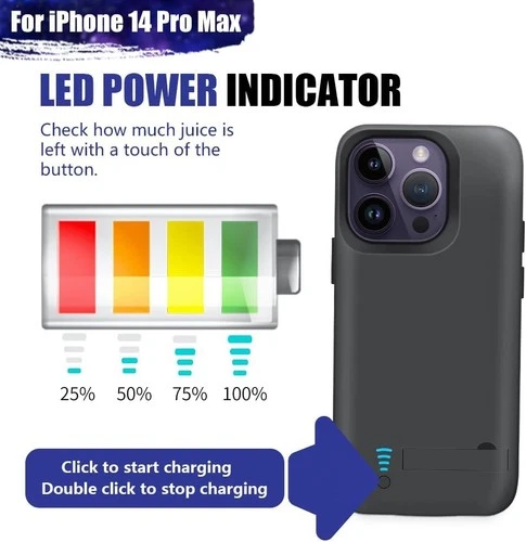 Battery Case for iPhone 14 Pro Max Rechargeable Upgraded 6000mAh Charge Black