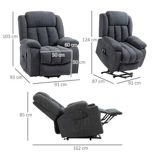 HOMCOM Heavy Duty Riser and Recliner Chair Lift Chair for the Elderly Dark Grey - Picture 3 of 11
