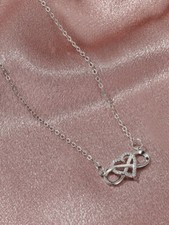    New Infinity Heart Charm Necklace Rhinestones, Silver Tone Alloy