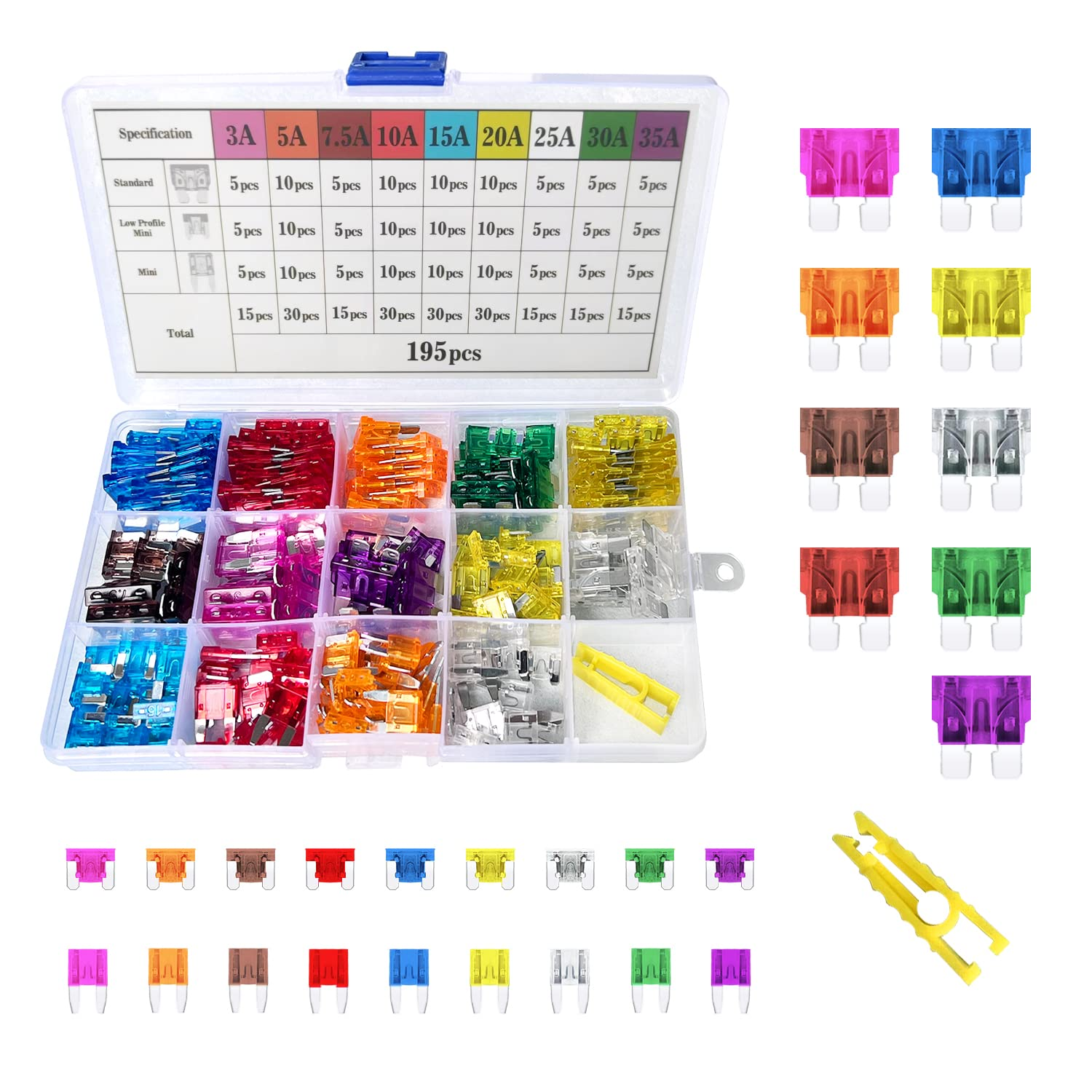 Car Fuse Assortment Kit, 195 PCS Blade Automotive Fuse, Standard/Low Profile Min