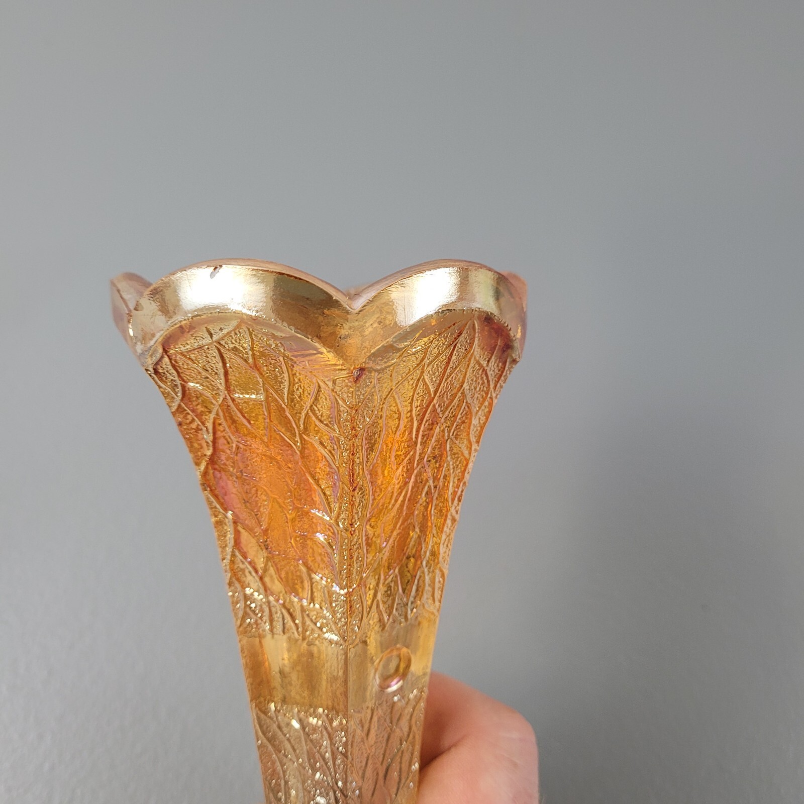 Antique Automobile 8" Bud Vase Iridescent BENTLEY PACKARD CADILLAC 1910s 20s 30s