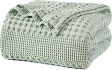100 Cotton Waffle Weave Blanket King Size, Soft Lightweight Breathable Cozy Bla