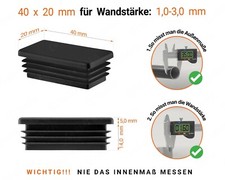 Lamellenstopfen 20 x 40 mm Endkappe Stopfen rechteckig  Rohrkappen 2x4 cm Kappe