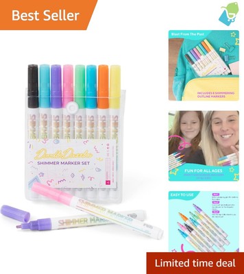 Metallic Shimmer Marker Set for Kids & Adults - Double Line Outliner - 8 Colors
