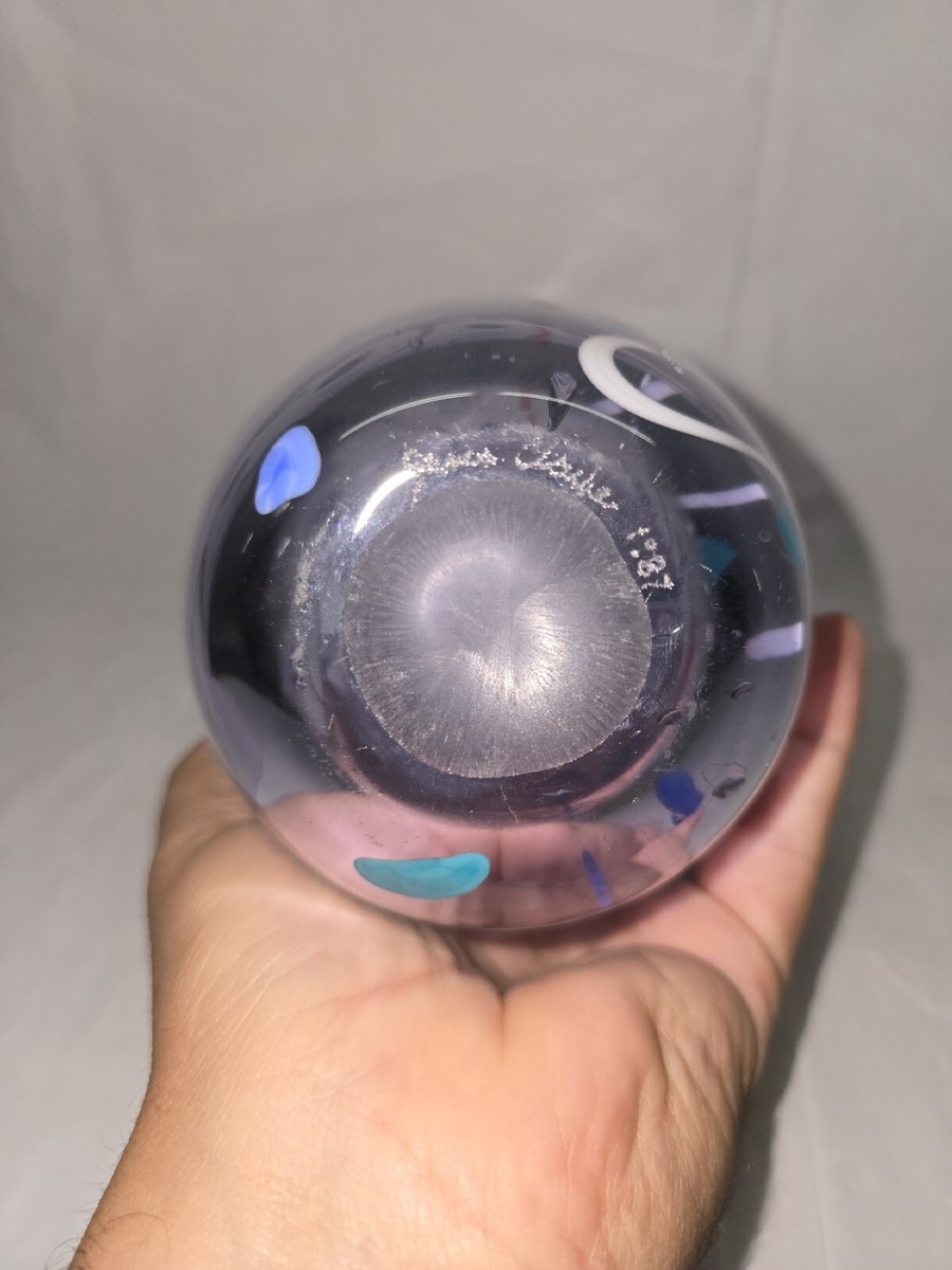 James Clarke Studio Hand Blown Art Glass Vase Signed 1987 7.5 Inch