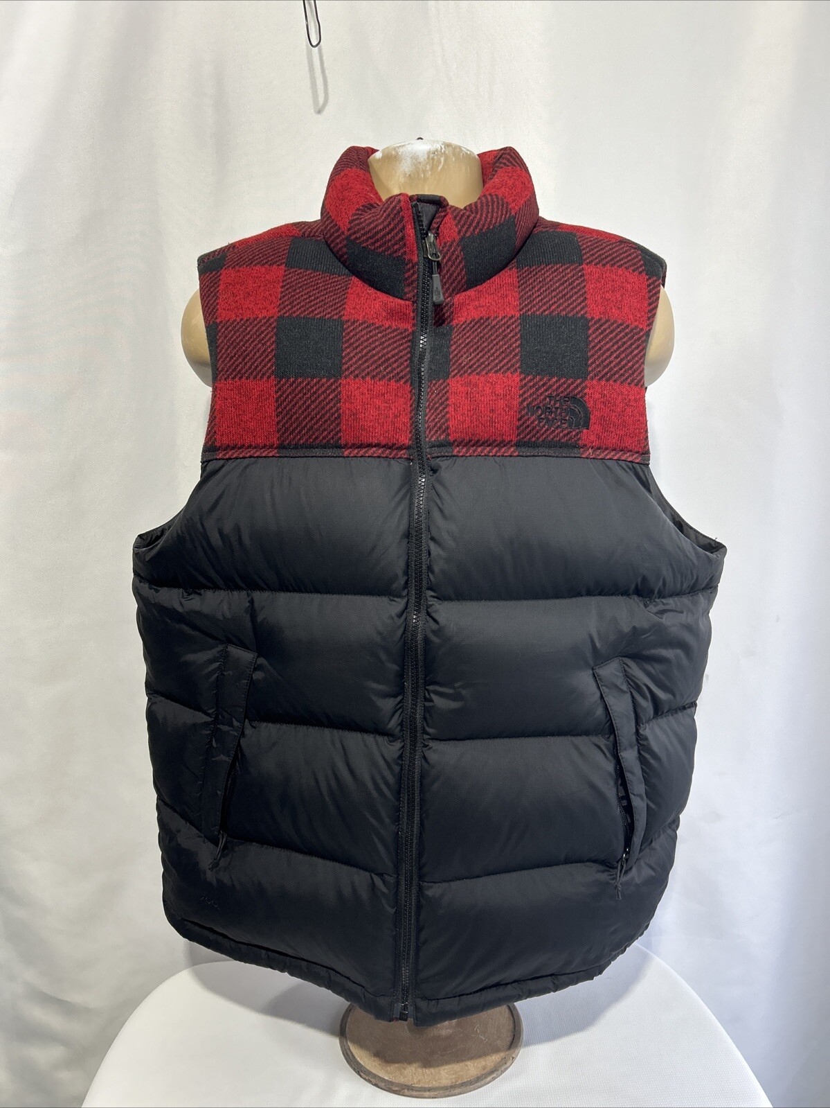 The North Face Nuptse 700 LUMBERJACK Red Plaid Down Puffer Vest Jacket Mens Sz L