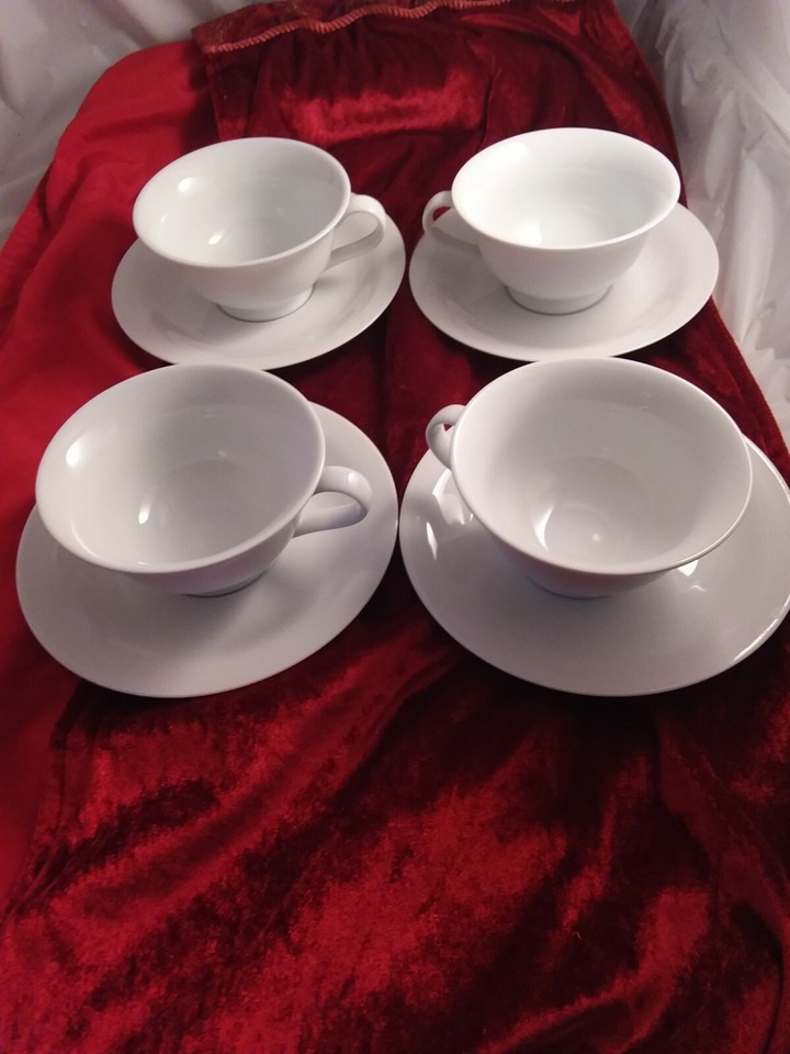 Pottery Barn PB WHITE Coffee Tea Cups & Saucers Set of 4 Cups 4 Saucers