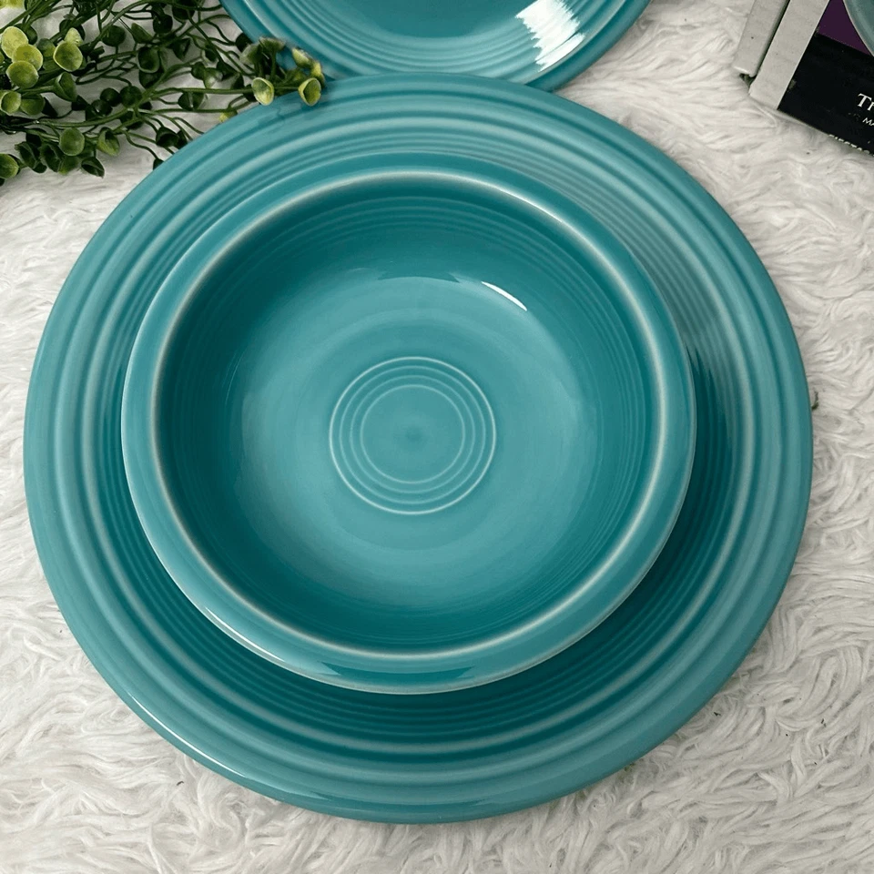 Vajilla FIESTA genuina turquesa de 4 piezas vintage en caja Foto 3 de 4