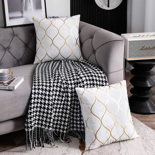 Gold Velvet Throw Pillow Covers off White: 2 Pack 18X18 Inch Square Decorative P - Picture 4 of 12