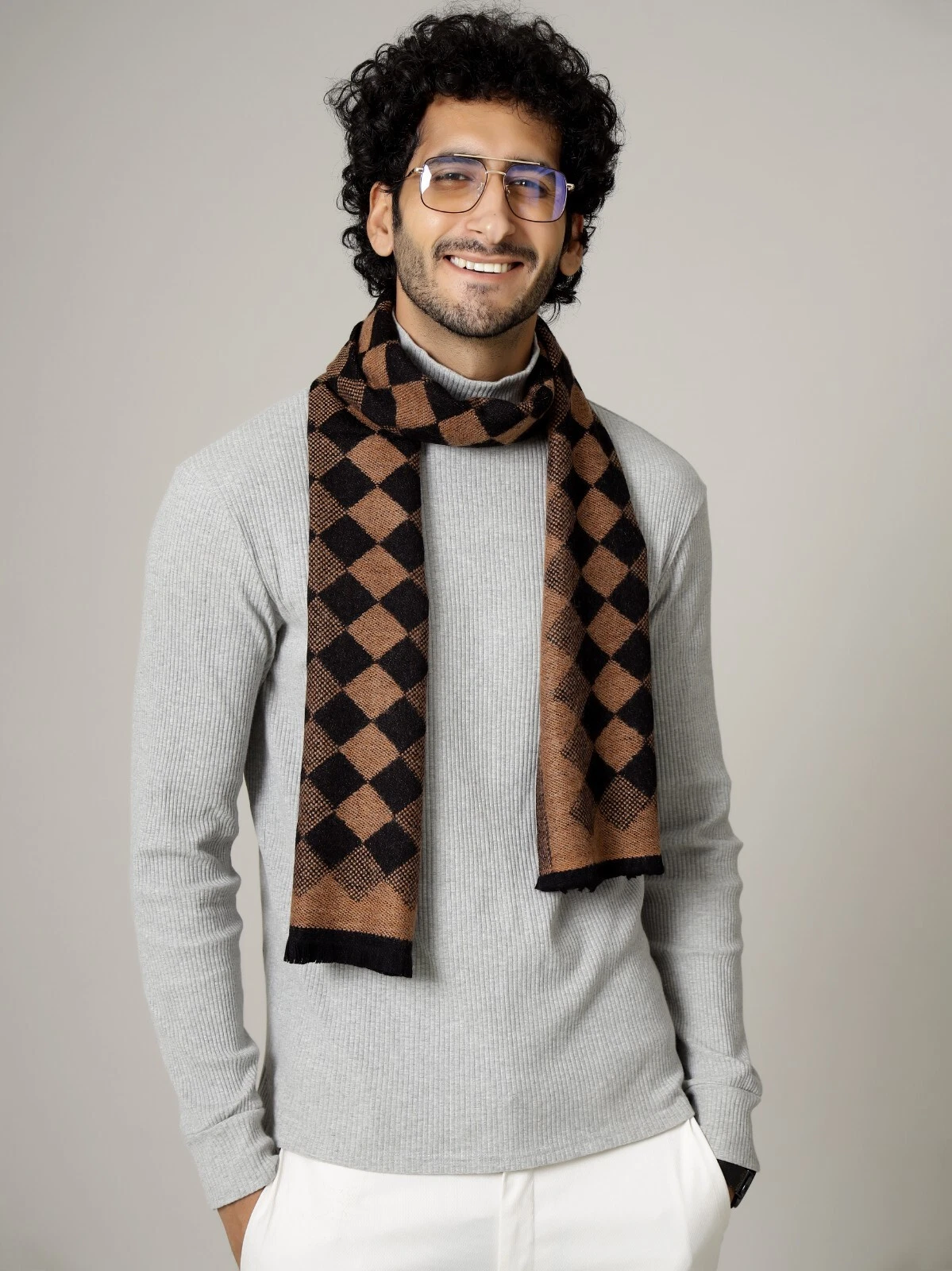 Mens Womens Winter Cashmere Scarf Scarves Diamond Wool Striped Warm India Made