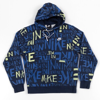 Nike Hooded Sweatshirt Mens Small Blue Nike All Over Print