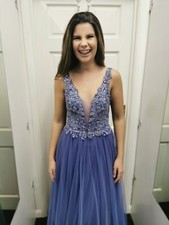 Mascara Mc182042 steele blue size 4 lace Emb Evening Long Dress Prom NWT