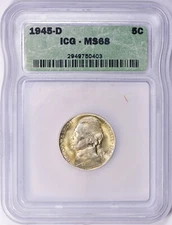 1945 D Jefferson Nickel ICG MS68 Greysheet Bid $1400 Very Rare Grade