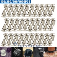100~1000pcs 10mm Spots Cone Screw Metal Studs Leathercraft Rivet Bullet Spikes