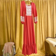Vintage Handmade Dress Red and white pleated prairie style ruffle long sleeved