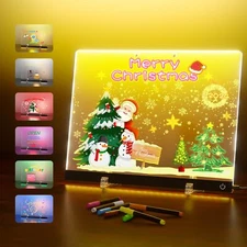 6 Color LED Light Up Acrylic Dry Erase Board Message Note Board with Stand