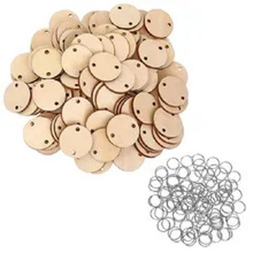 Wooden Discs Tags with 2 Hole Many Shaped and 50 Pieces Ring for Birthday Boards - Picture 2 of 10
