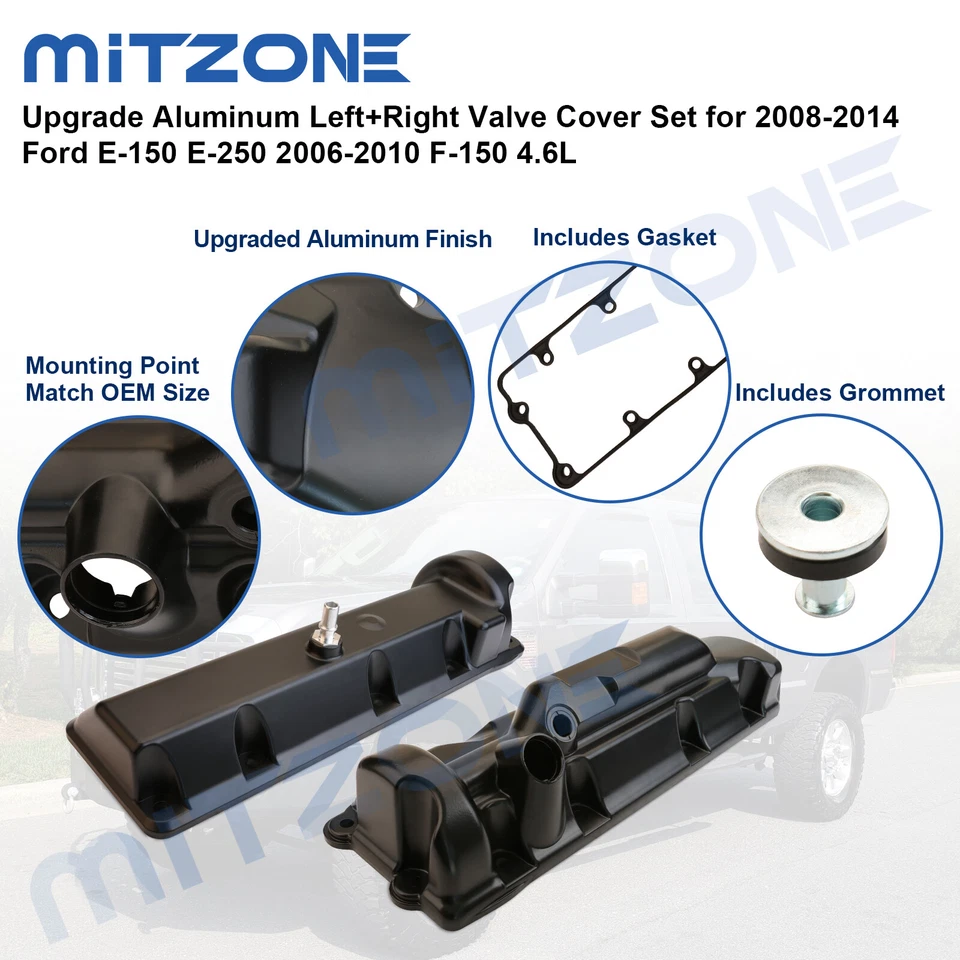 Juego de 2 piezas de cubierta de válvula de aluminio para Ford E-150 E-250 2008-2014 2006-10 F-150 4,6 L Foto 4 de 4