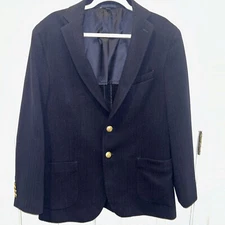 Jos A. Bank Tailored Fit Navy Herringbone Blazer 43R Gold Buttons Preppy Dad
