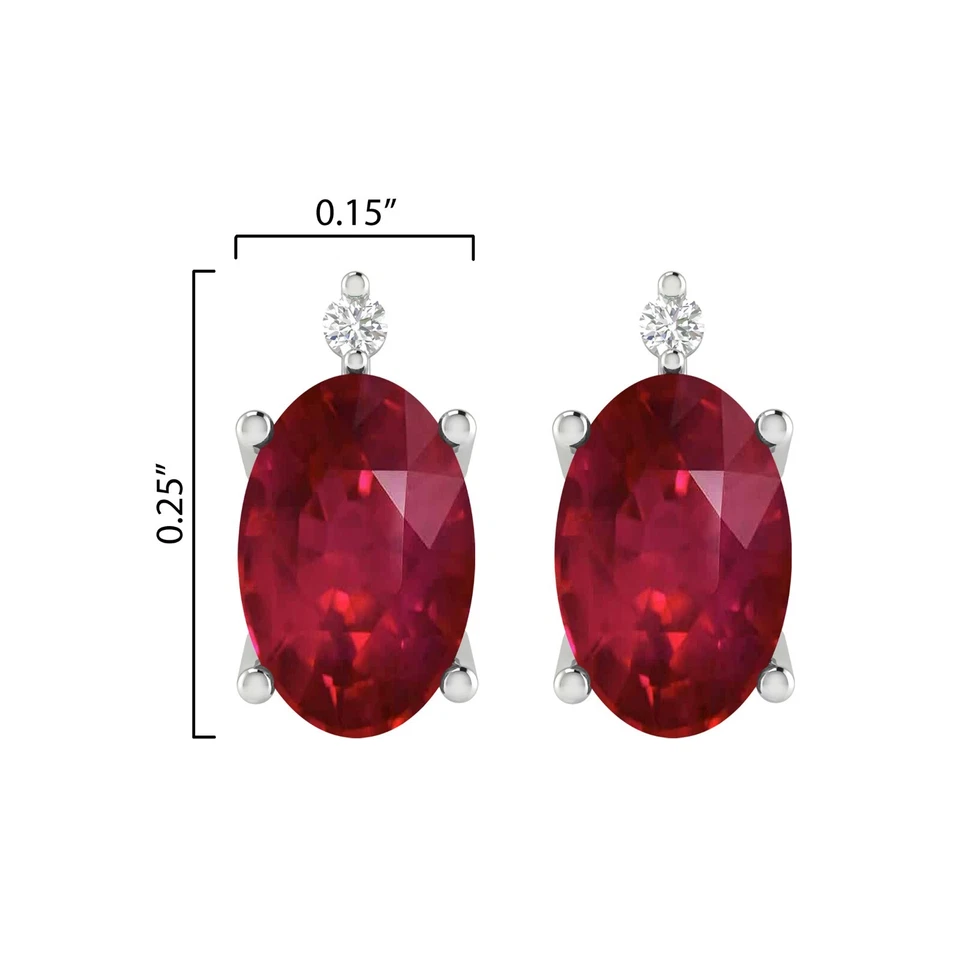 1.20 Ct Lab Created Ruby & Natural Diamond 14k Gold Plated 925 Stud Earrings - Image 3 of 4