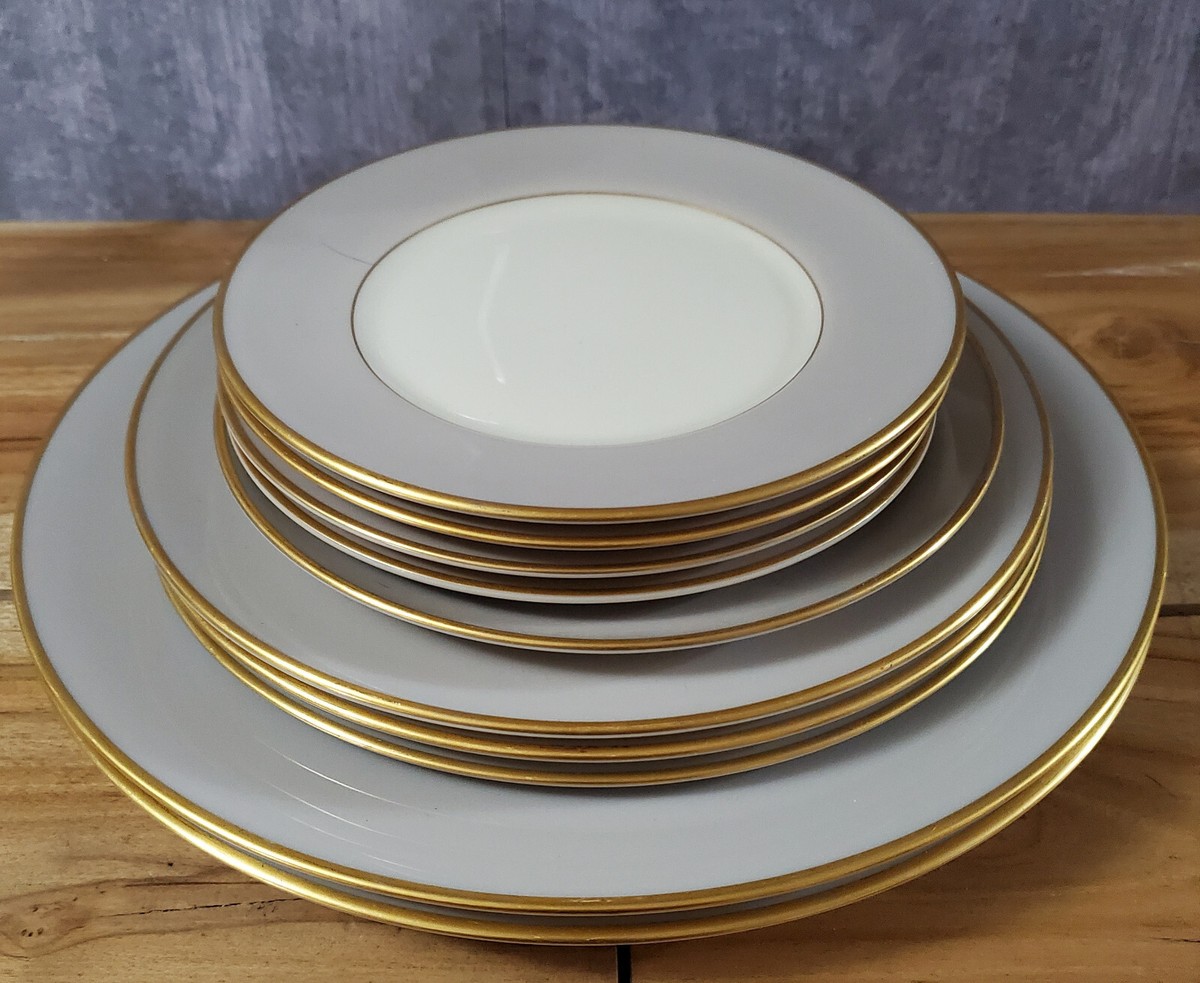10 pc Vintage Franciscan Gray Palomar Silver Fine China Dinner Salad Gold  Trim