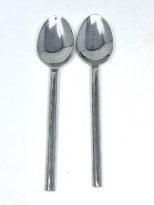 PIER 1 CALDERA 18/8 STAINLESS SET OF 2 OVAL SOUP SPOONS WAVY HANDLE 8.25''