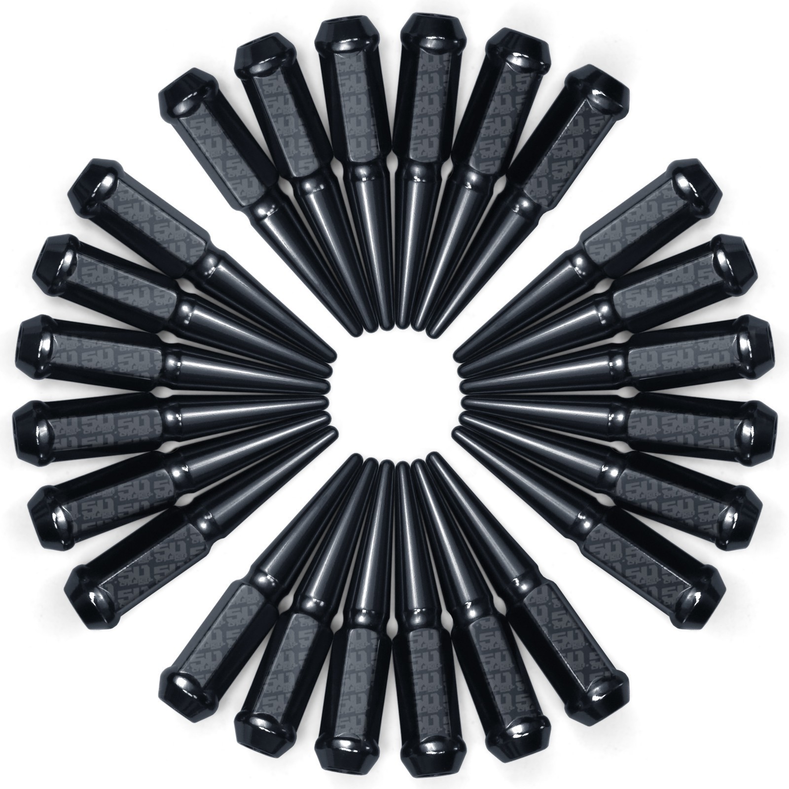 Set of 24 Black 1/2''20 RH SAE Spike Lug Nuts Fits Lincoln Continental