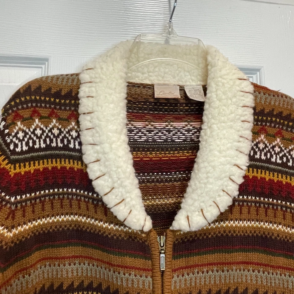 Cárdigan Suéter De Colección Fiorlini International Para Mujer L Marrón Fair Isle Cremallera Completa Foto 2 de 4