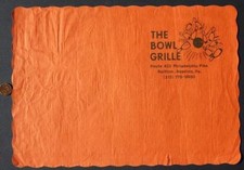 1970s Reading Pennsylvania Bowling Alley Restaurant placemat The Bowl Grille----