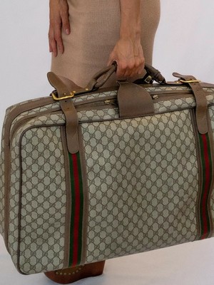 Grande Vintage Gucci Gg Revestido Lienzo Maleta ❣️ Classic Web Raya | eBay