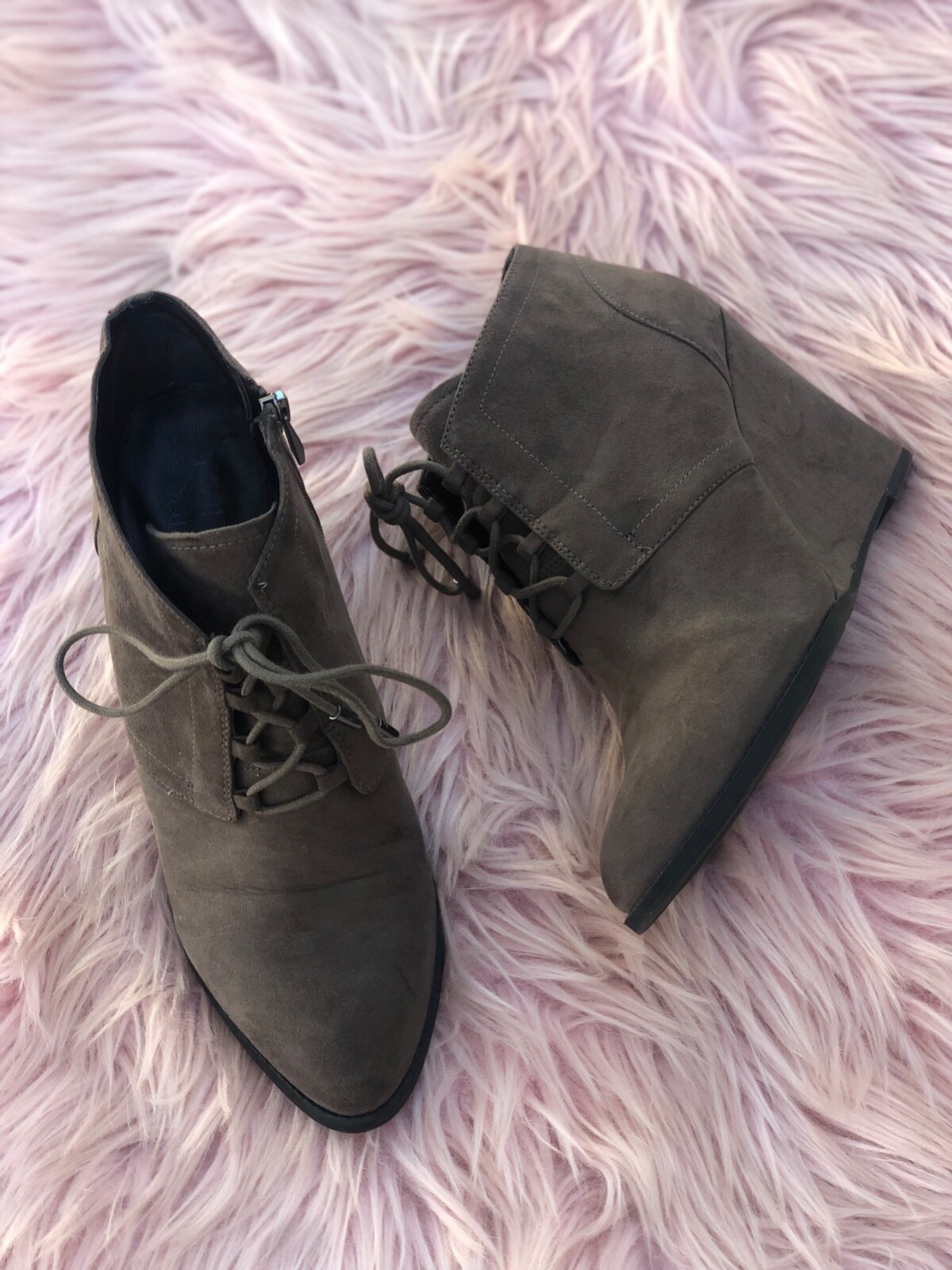 Franco Sarto Annabelle Womens Suede Leather Wedge Ankle Boots Gray