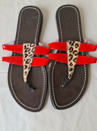 Ursula Mascaró Resbalón En Sandalias Zapatos EU 40 UK 7 Rojo Negro  Estampado Animal | eBay