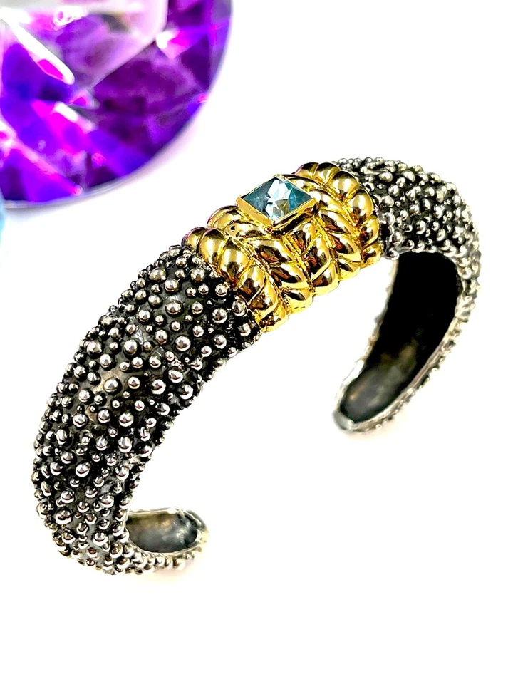 PULSERA BRAZALETE DIAN MALOUF ORO MACIZO 14K PLATA ESTERLINA 925 TOPACIO AZUL NATURAL Foto 3 de 4
