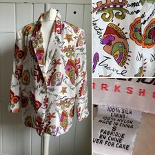 100% Silk Lightweight Funky Jacket With Words And Abstract Pattern