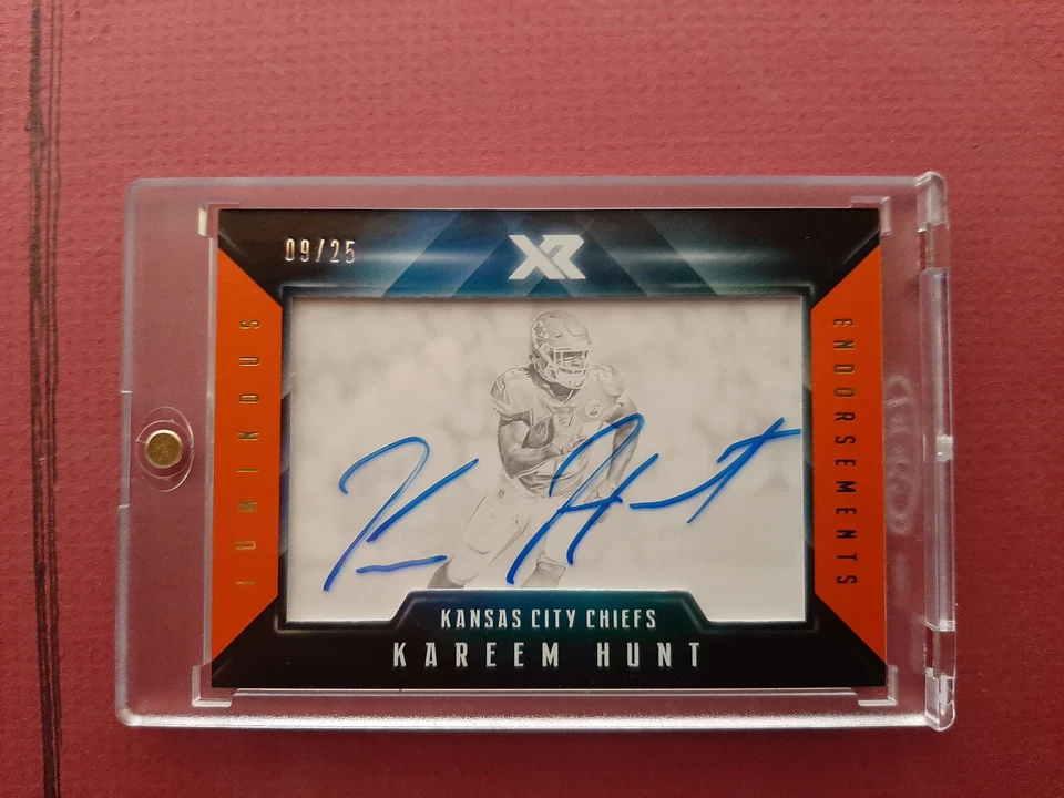 2017  Kareem Hunt Rookie-Panini-XR Luminious Endorsements Auto ORANGE #xx/25 - Image 3 of 4