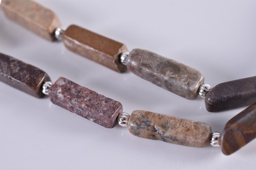 20" Vintage Natural Pink Multicolor Mokite Jasper Tube Beaded Earthy Necklace - Picture 7 of 12