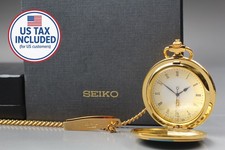   NOS / Full Set  SEIKO 7N21-0A00 Gold Roman Pocket Watch Quartz From Japan 50009