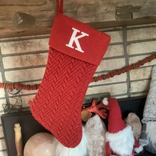 Walmart LETTER Initial "K” RED SWEATER Chevron KNIT CHRISTMAS STOCKING Monogram