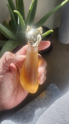 Rare Vtg Max Factor Hypnotique Cologne Glass Bottle Gold Cat Top 1.5