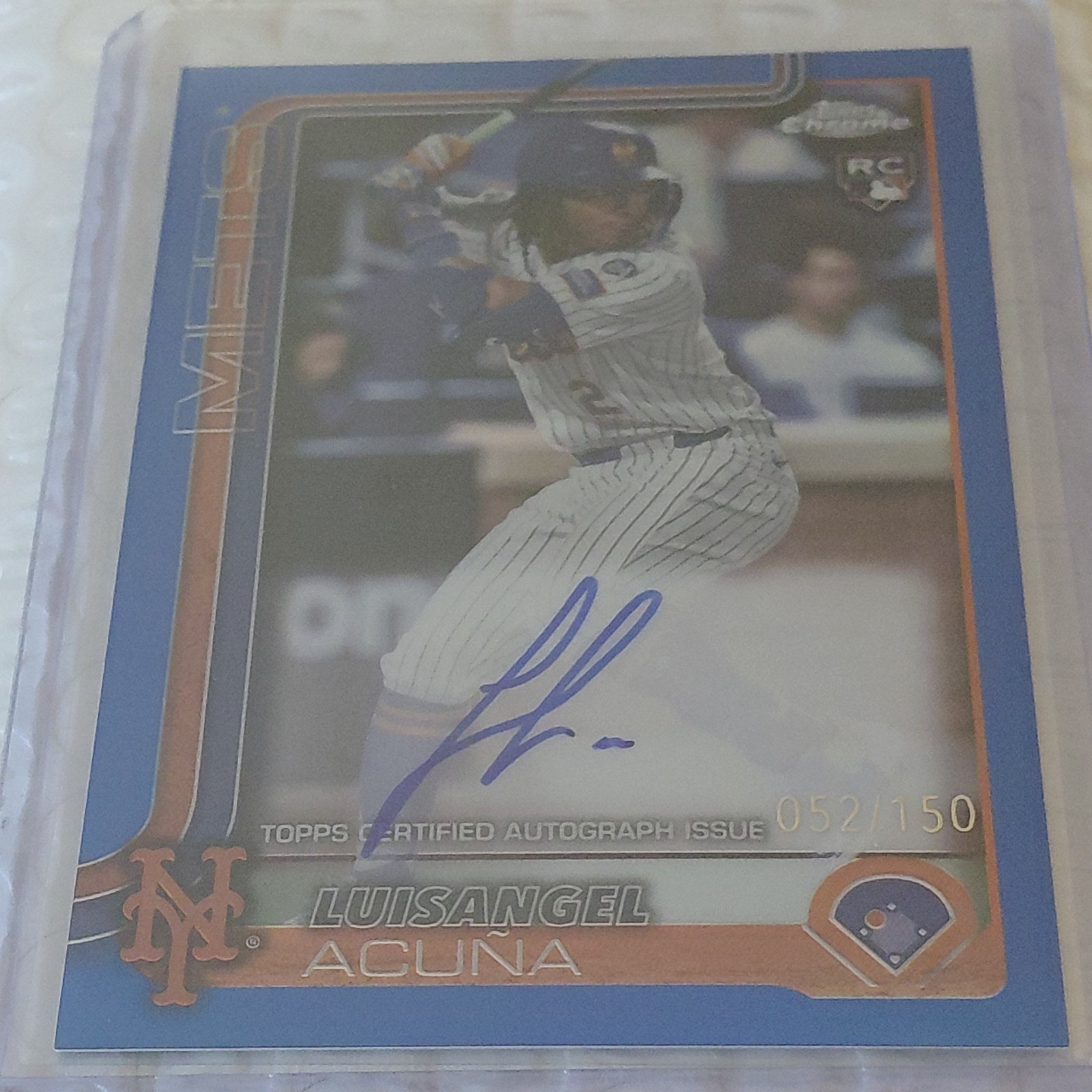 Luisangel Acuna 2025 Topps Chrome Baseball Blue Refractor Rookie Auto 052/150 RC