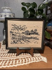 Vintage 1975 National Paragon Embroidered Homestead Farm Wall Decor Granny Core