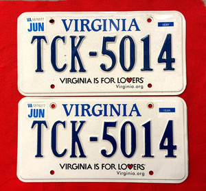 Virginia License Plate Pair TCK-5014 ..... Expired / Craft / Collect / Specialty