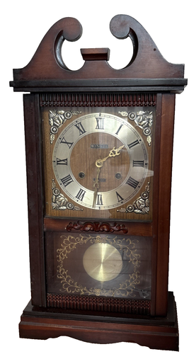 Vtg. Wang Ja Mantle Clock Wooden Pendulum W/ Key Japan For Parts - Afbeelding 2 van 16